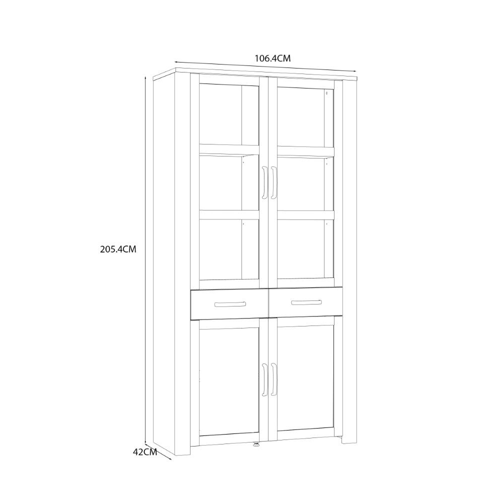 Bogota Wooden Display Cabinet 4 Doors In Oak And White With LED