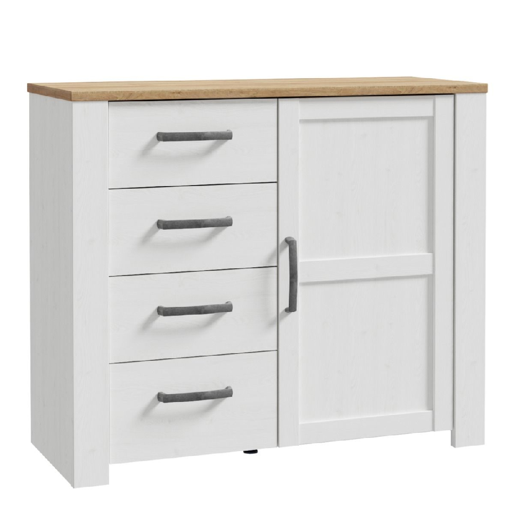 Bogota Wooden Sideboard With 1 Door 4 Drawers In White And Oak
