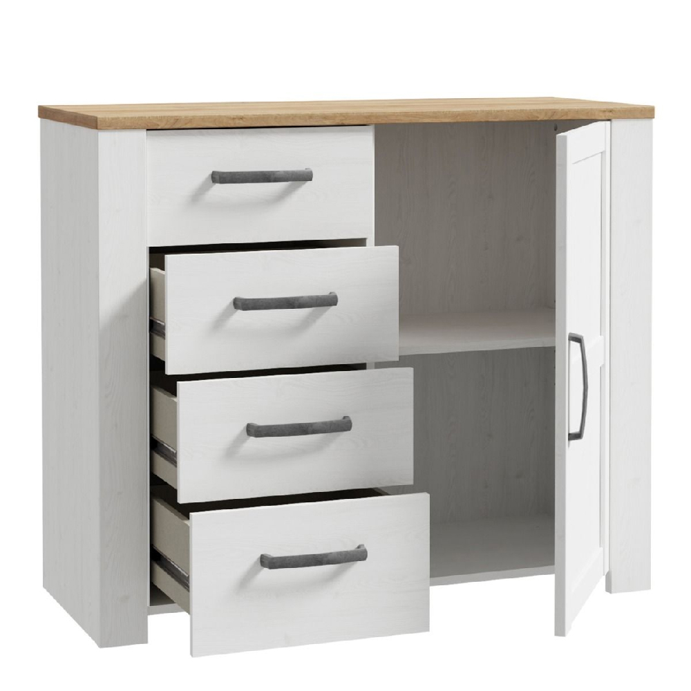 Bogota Wooden Sideboard With 1 Door 4 Drawers In White And Oak