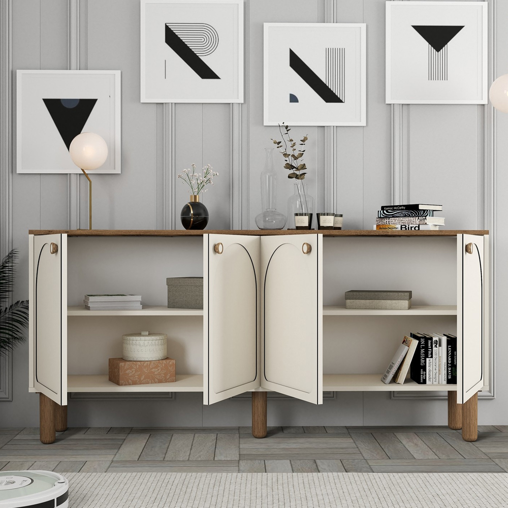 Bohem Wooden Sideboard with 4 Doors in Cream and Oak
