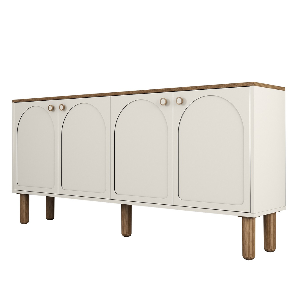 Bohem Wooden Sideboard with 4 Doors in Cream and Oak