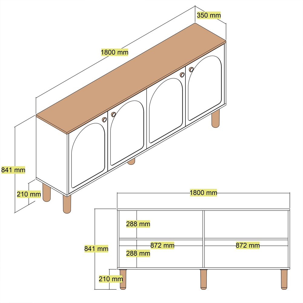 Bohem Wooden Sideboard with 4 Doors in Cream and Oak