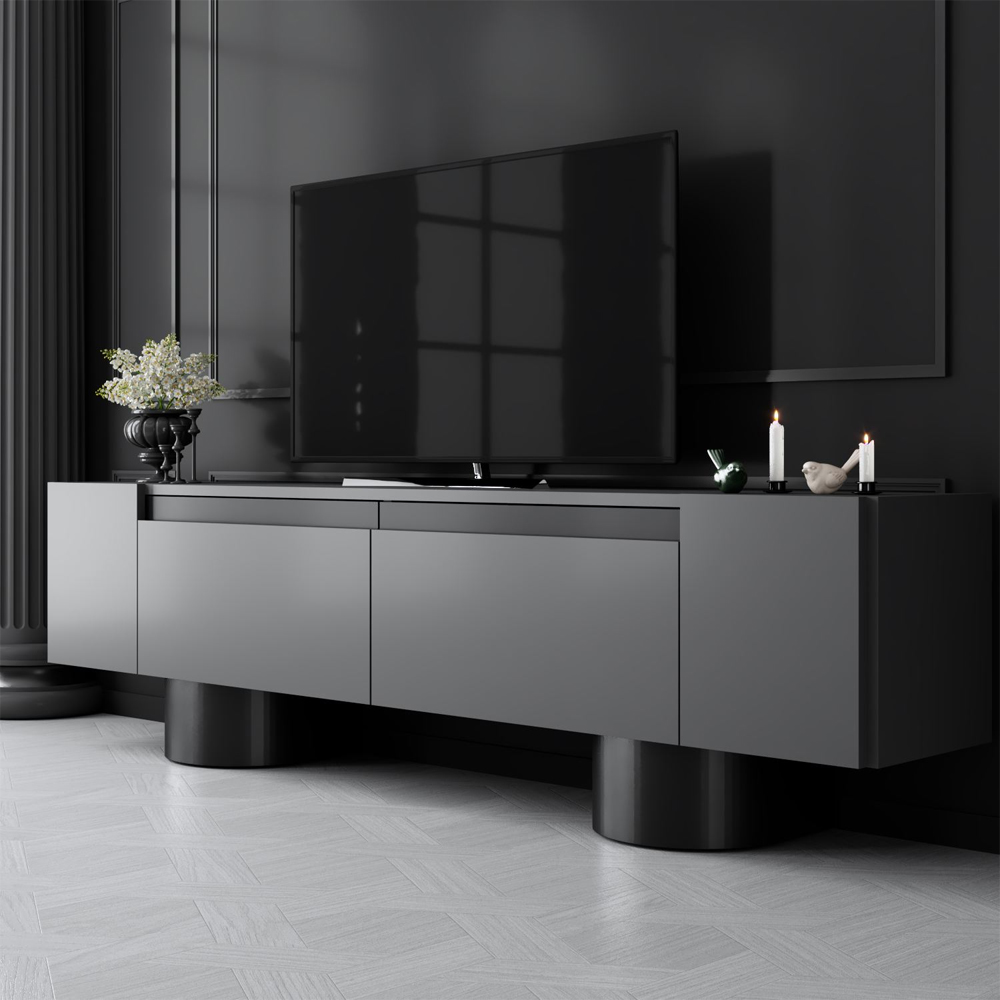 Boheme Wooden TV Stand With 2 Flap Doors In Anthracite And Black