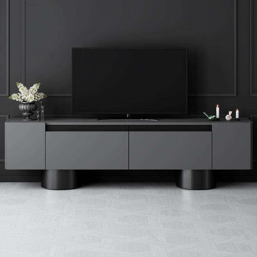 Boheme Wooden TV Stand With 2 Flap Doors In Anthracite And Black