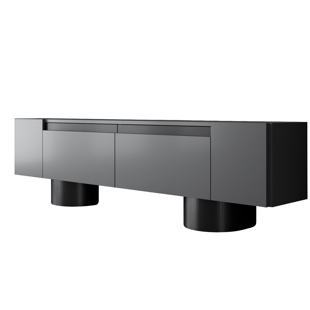Boheme Wooden TV Stand With 2 Flap Doors In Anthracite And Black