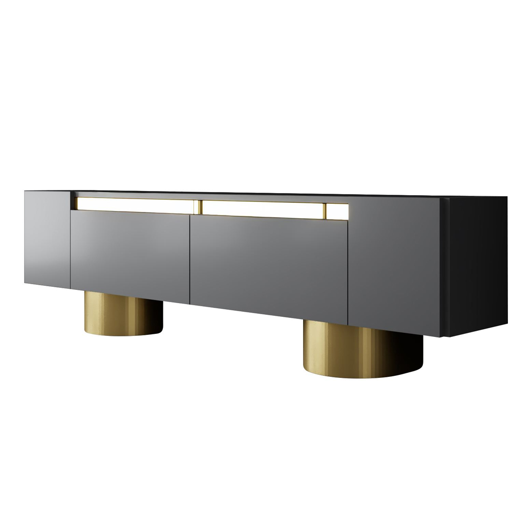 Boheme Wooden TV Stand With 2 Flap Doors In Anthracite And Gold