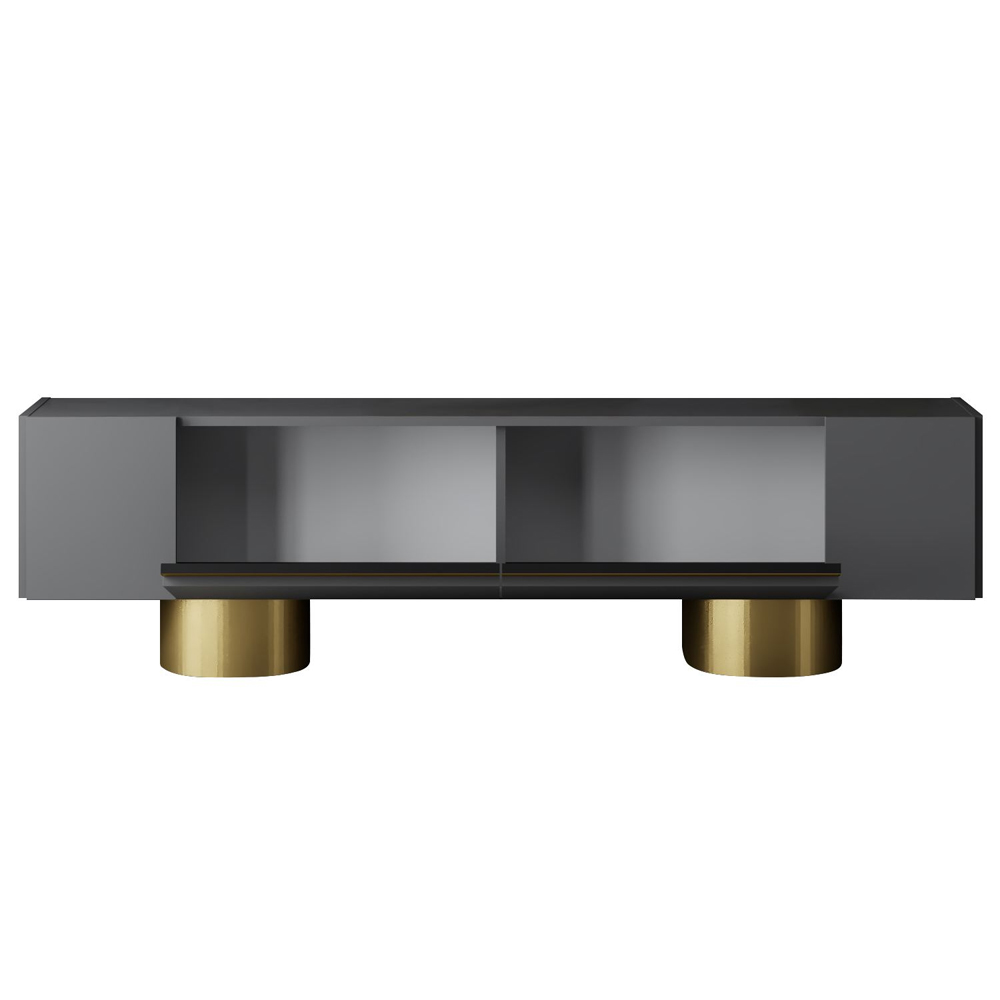 Boheme Wooden TV Stand With 2 Flap Doors In Anthracite And Gold