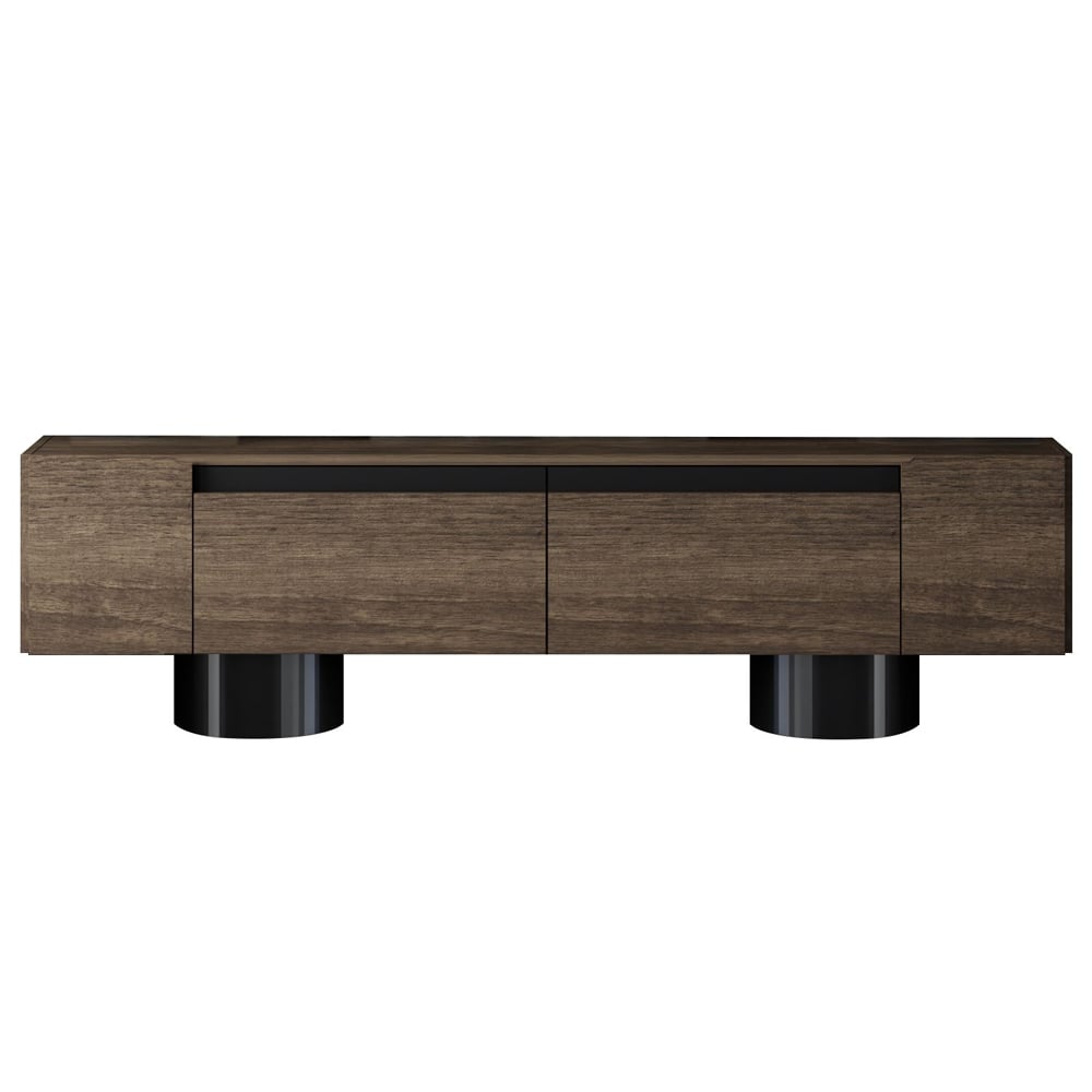 Boheme Wooden TV Stand With 2 Flap Doors In Walnut And Black