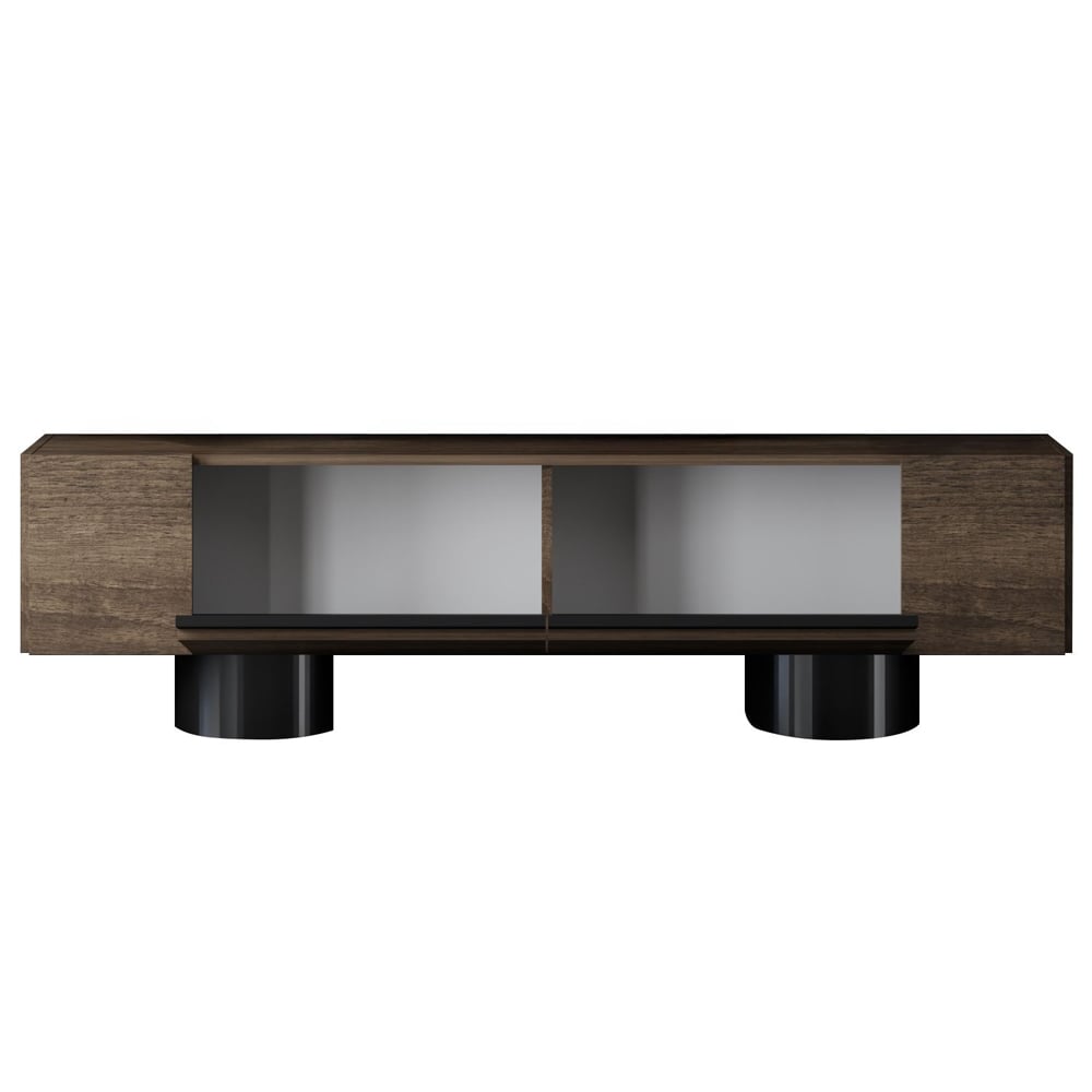 Boheme Wooden TV Stand With 2 Flap Doors In Walnut And Black