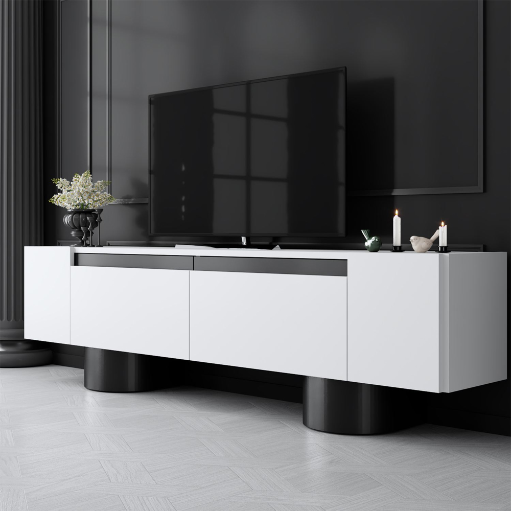 Boheme Wooden TV Stand With 2 Flap Doors In White And Black