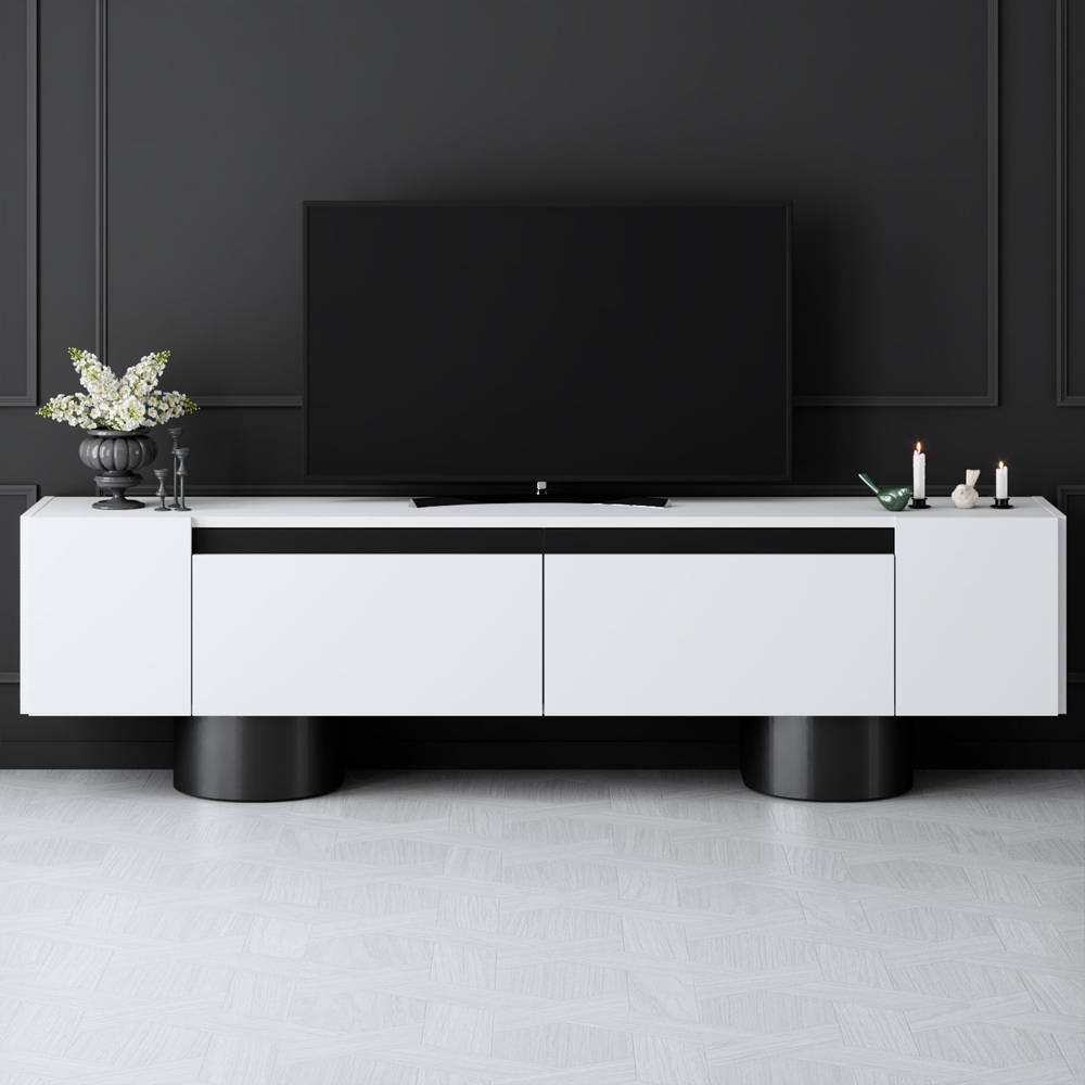 Boheme Wooden TV Stand With 2 Flap Doors In White And Black