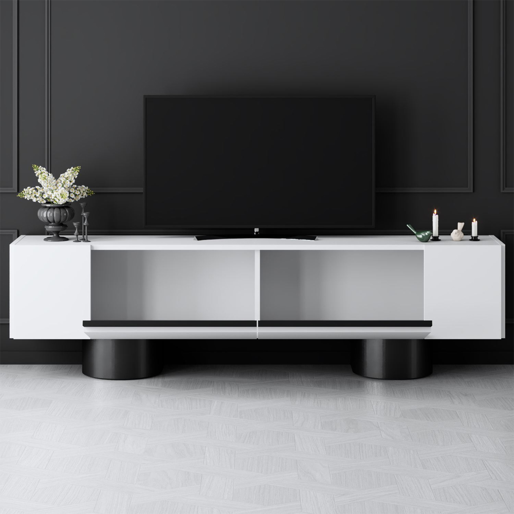 Boheme Wooden TV Stand With 2 Flap Doors In White And Black