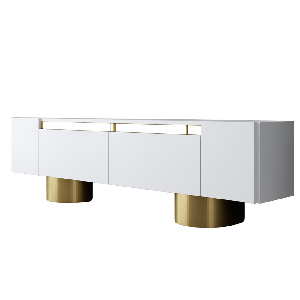 Boheme Wooden TV Stand With 2 Flap Doors In White And Gold
