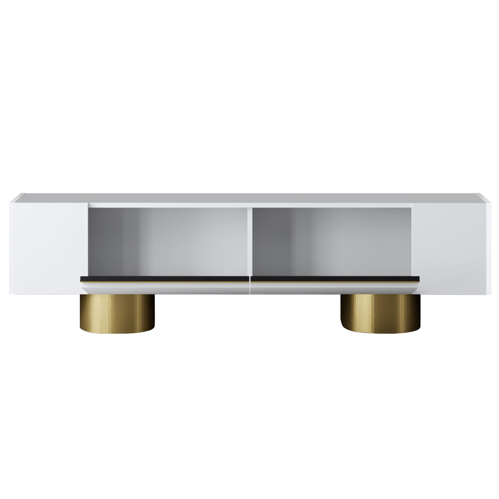 Boheme Wooden TV Stand With 2 Flap Doors In White And Gold