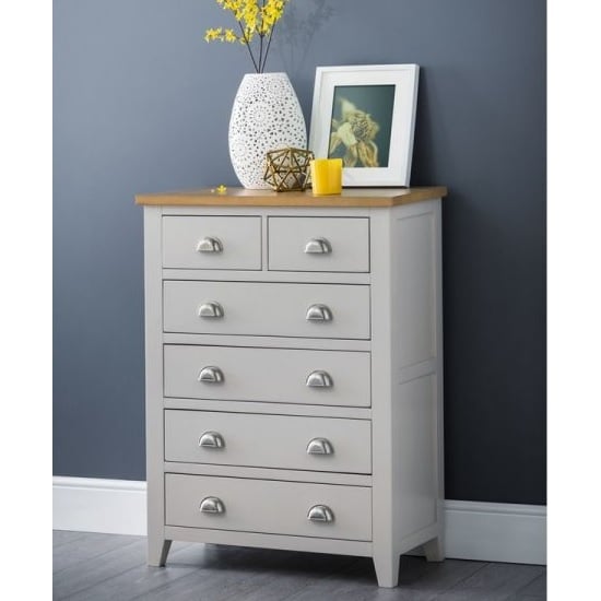 Photo of Raisie wooden chest of drawers in grey with 6 drawers