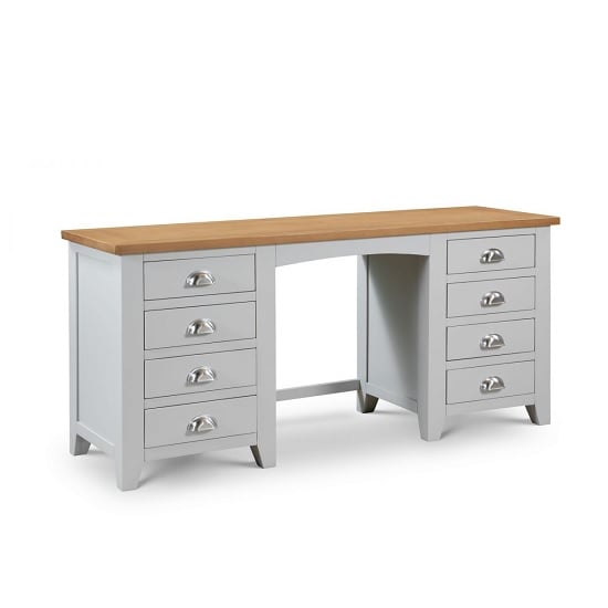 Raisie Wooden Pedestal Dressing Table In Grey With 8 Drawers_1