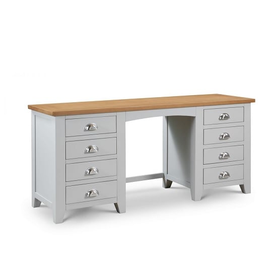 View Raisie wooden pedestal dressing table in grey with 8 drawers