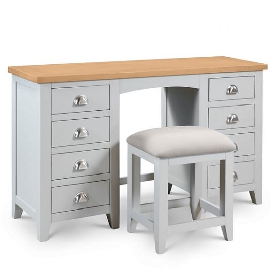 Raisie Wooden Dressing Table Stool In Grey With Padded Seat_4