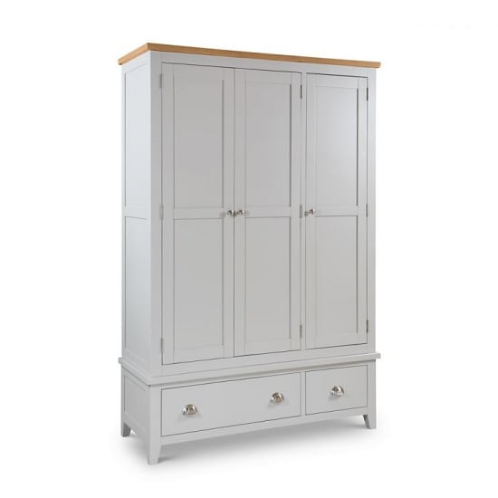 Raisie Wooden Wardrobe Wide In Grey With 3 Doors And 2 Drawers_1