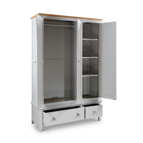 Raisie Wooden Wardrobe Wide In Grey With 3 Doors And 2 Drawers_2