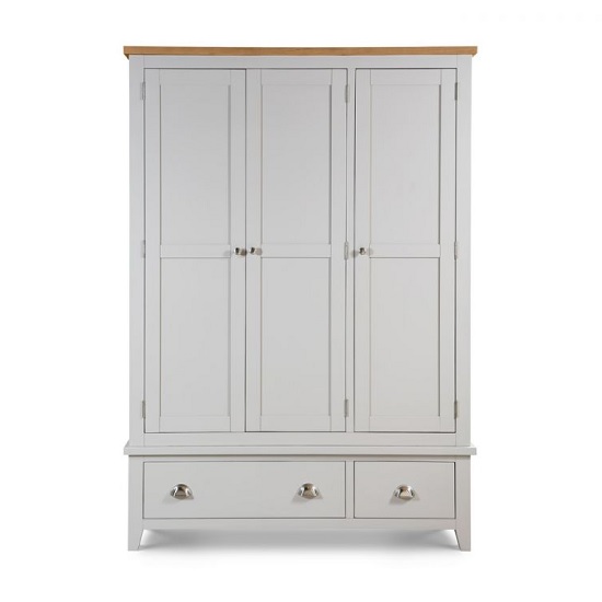 Raisie Wooden Wardrobe Wide In Grey With 3 Doors And 2 Drawers_3