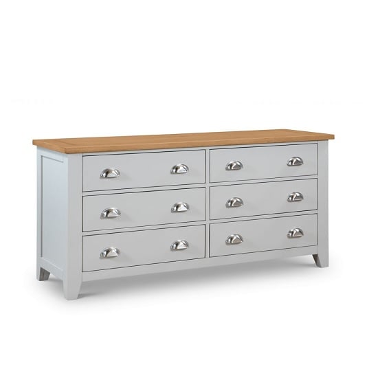 Photo of Raisie wooden chest of drawers wide in grey with 6 drawers