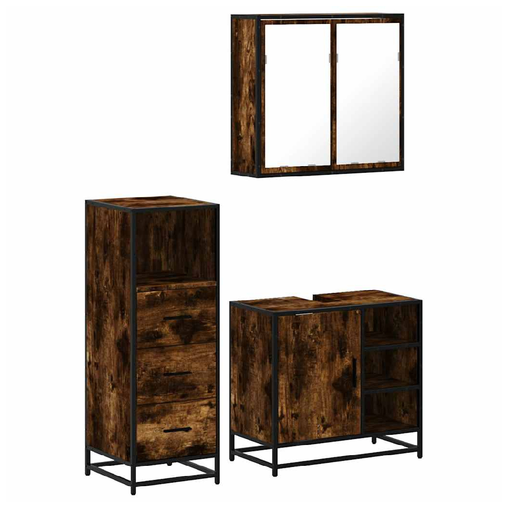 Bohemia Wooden 3 Piece Bathroom Furniture Set In Smoked Oak