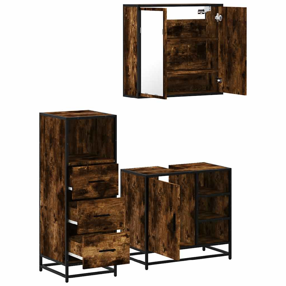 Bohemia Wooden 3 Piece Bathroom Furniture Set In Smoked Oak