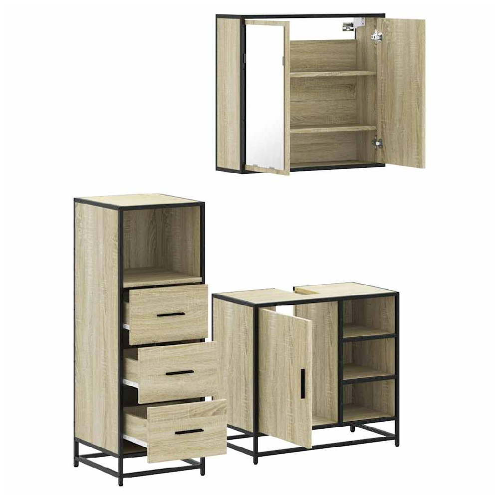 Bohemia Wooden 3 Piece Bathroom Furniture Set In Sonoma Oak