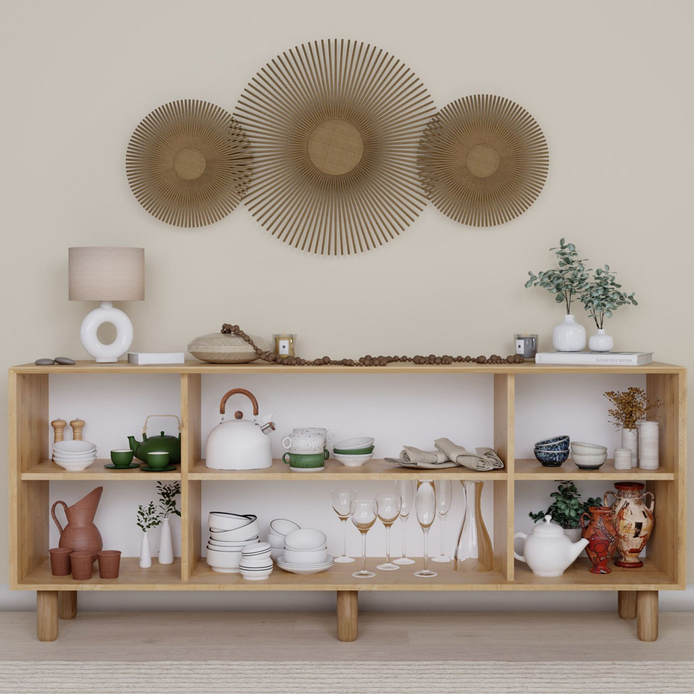 Boho Wooden Sideboard With 2 Rattan Cane Doors In Walnut