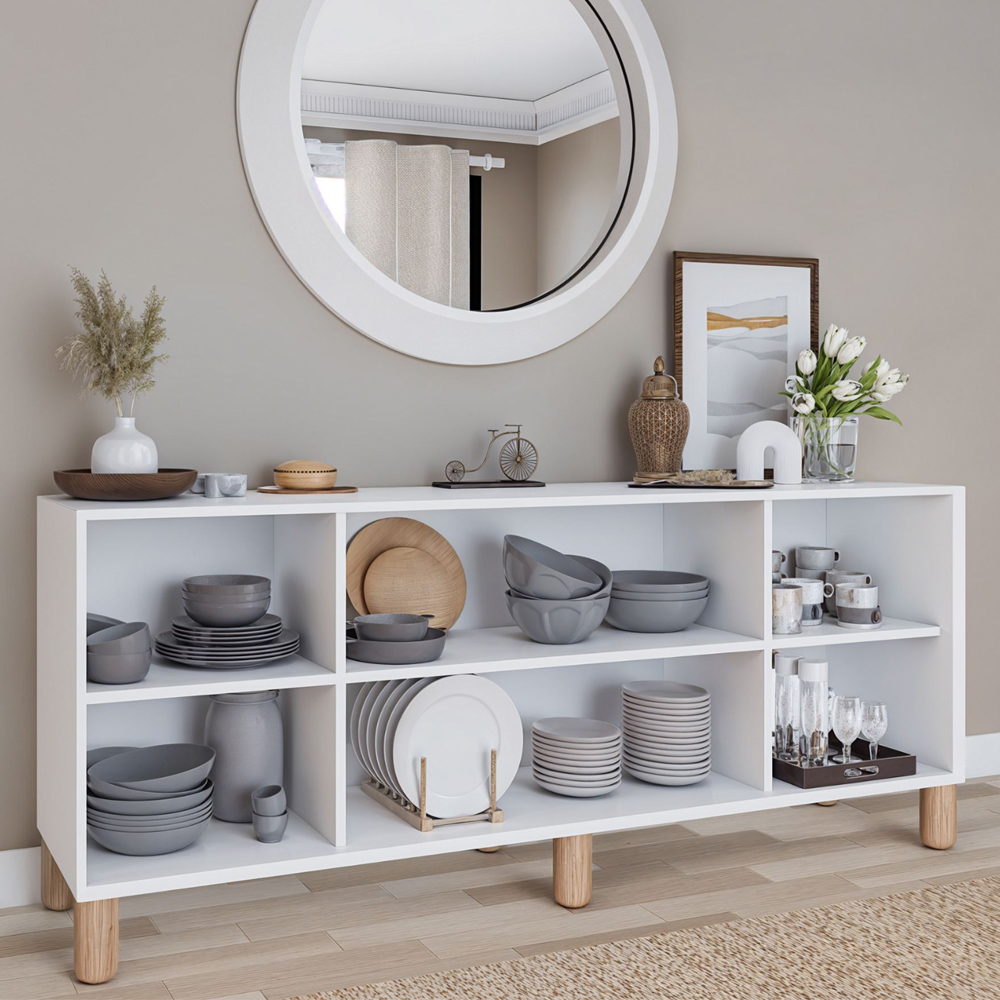 Boho Wooden Sideboard With 2 Rattan Cane Doors In White And Oak