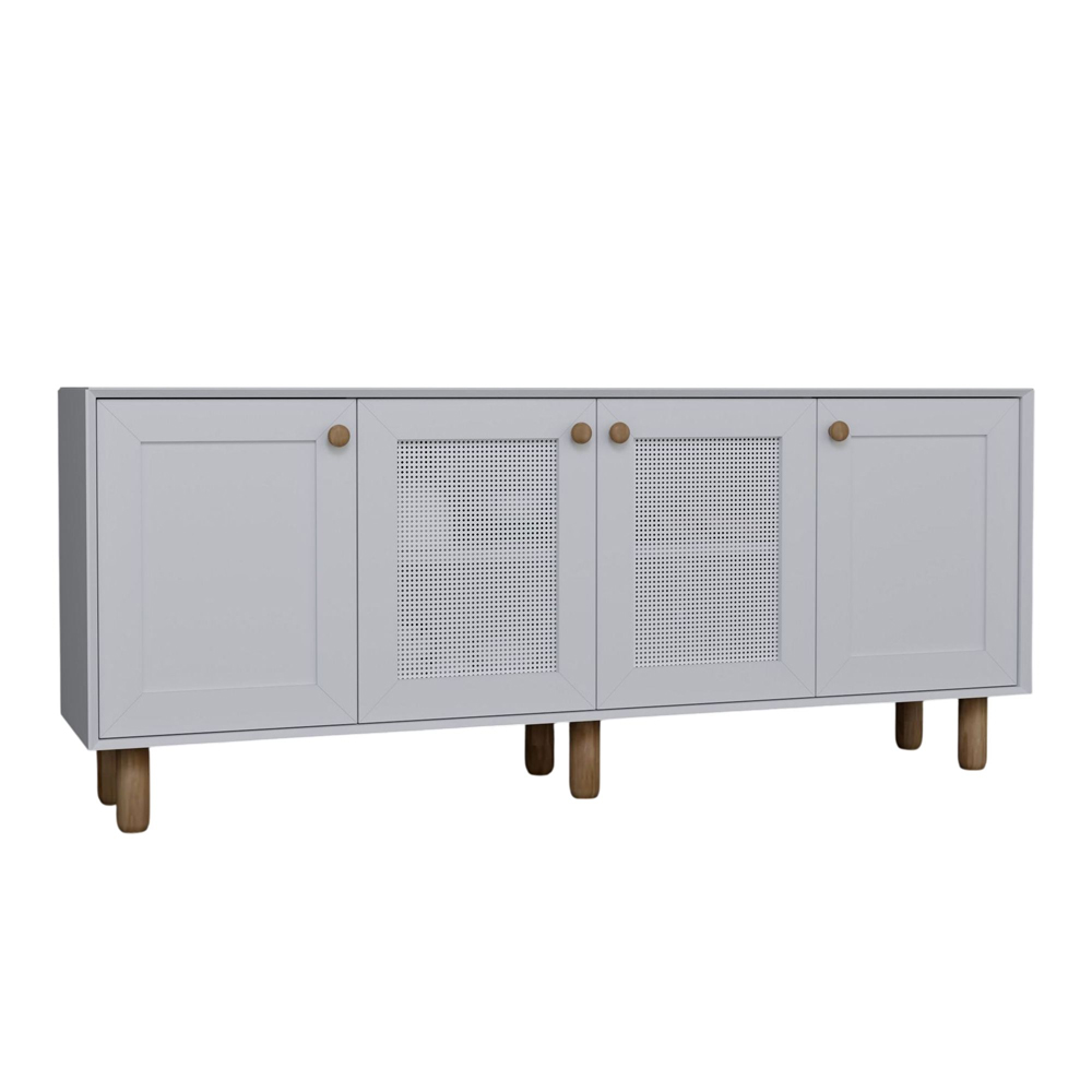 Boho Wooden Sideboard With 2 Rattan Cane Doors In White And Oak