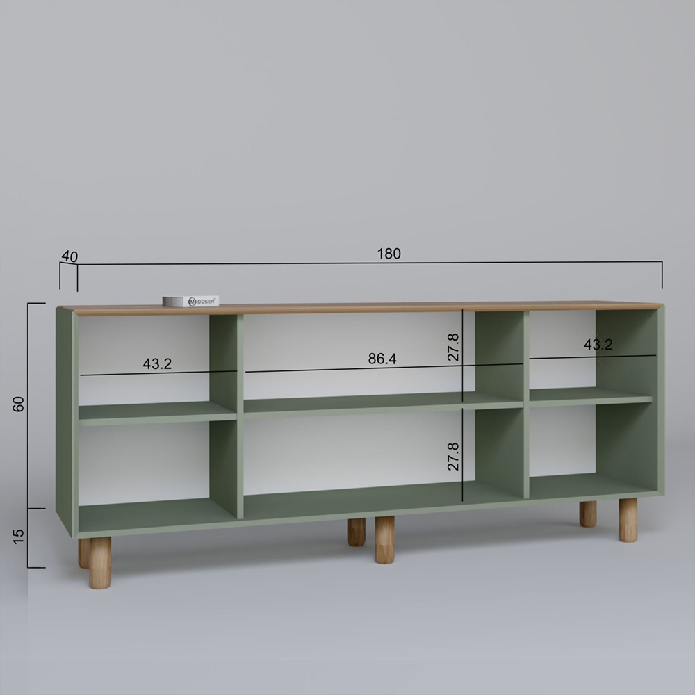 Boho Wooden Sideboard With 4 Doors In Green And Oak