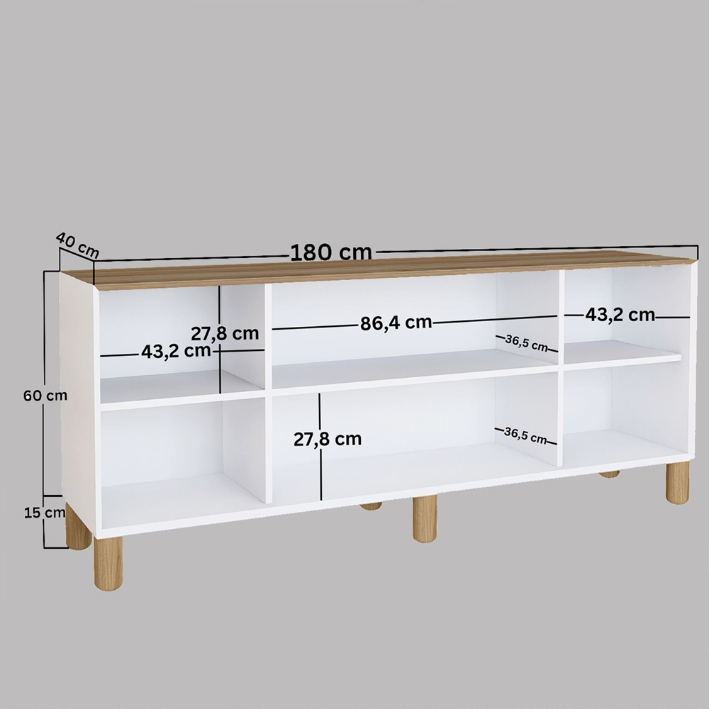 Boho Wooden Sideboard With 4 Doors In White And Light Walnut