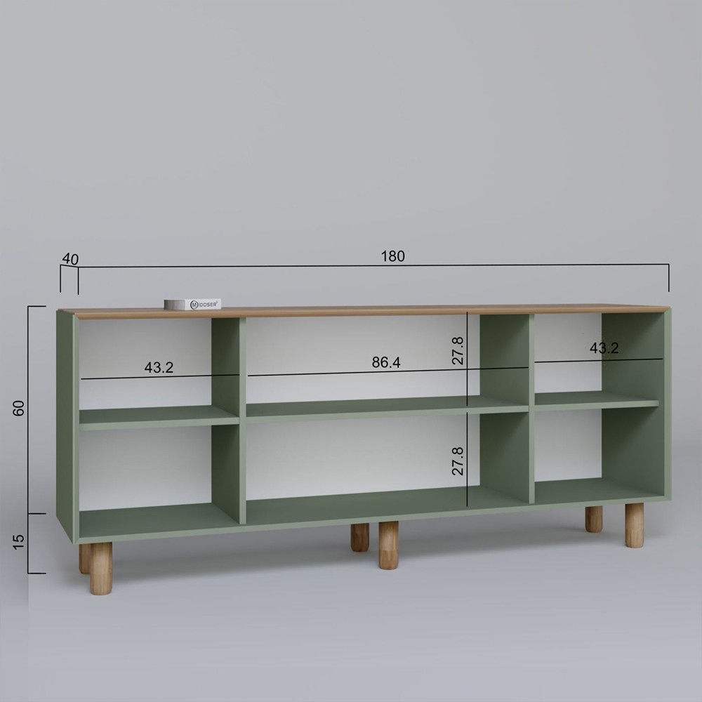 Boho Wooden Sideboard With 4 Rattan Cane Doors In Green And Oak