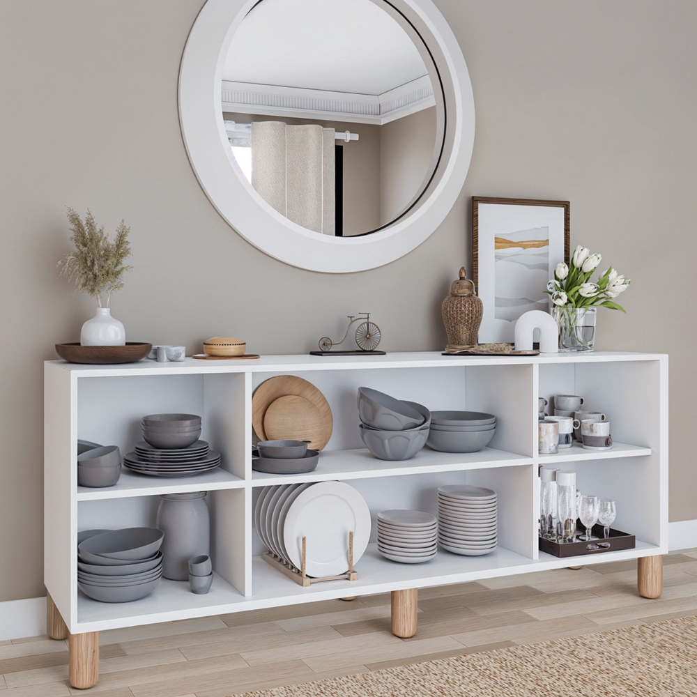 Boho Wooden Sideboard With 4 Rattan Cane Doors In White And Oak