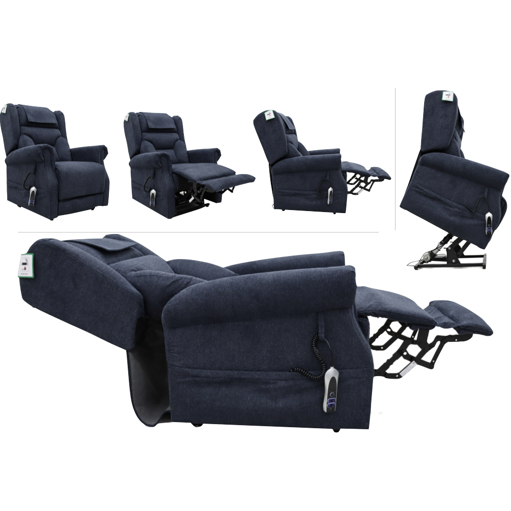 Boise Fabric Dual Motor Lift Tilt Recliner Chair In Deep Blue