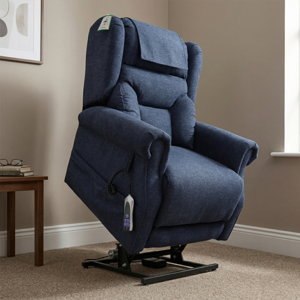 Boise Fabric Dual Motor Lift and Tilt Recliner Chair In Deep Blue
