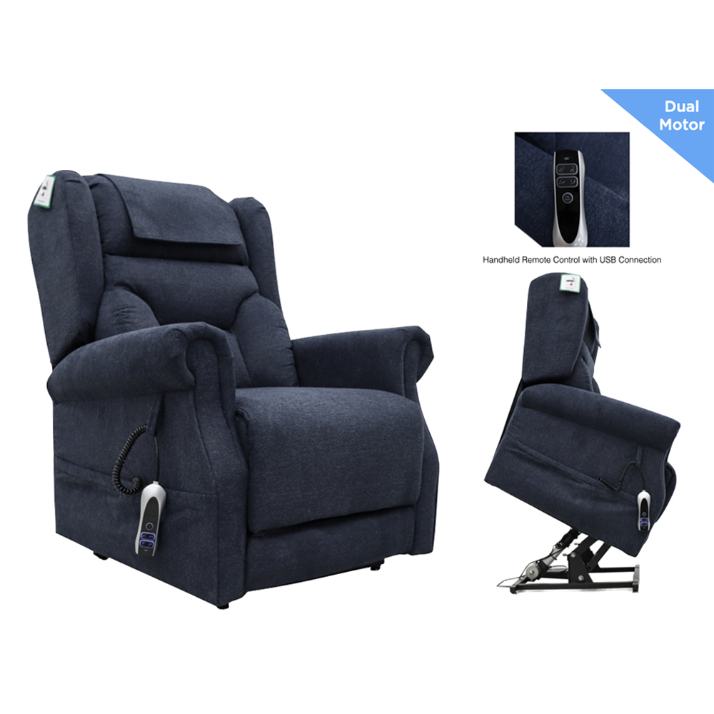 Boise Fabric Dual Motor Lift and Tilt Recliner Chair In Deep Blue