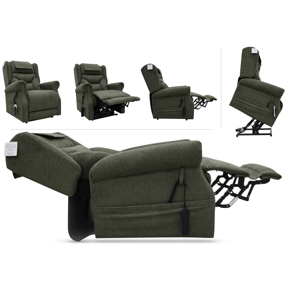 Boise Fabric Dual Motor Lift Tilt Recliner Chair In Olive