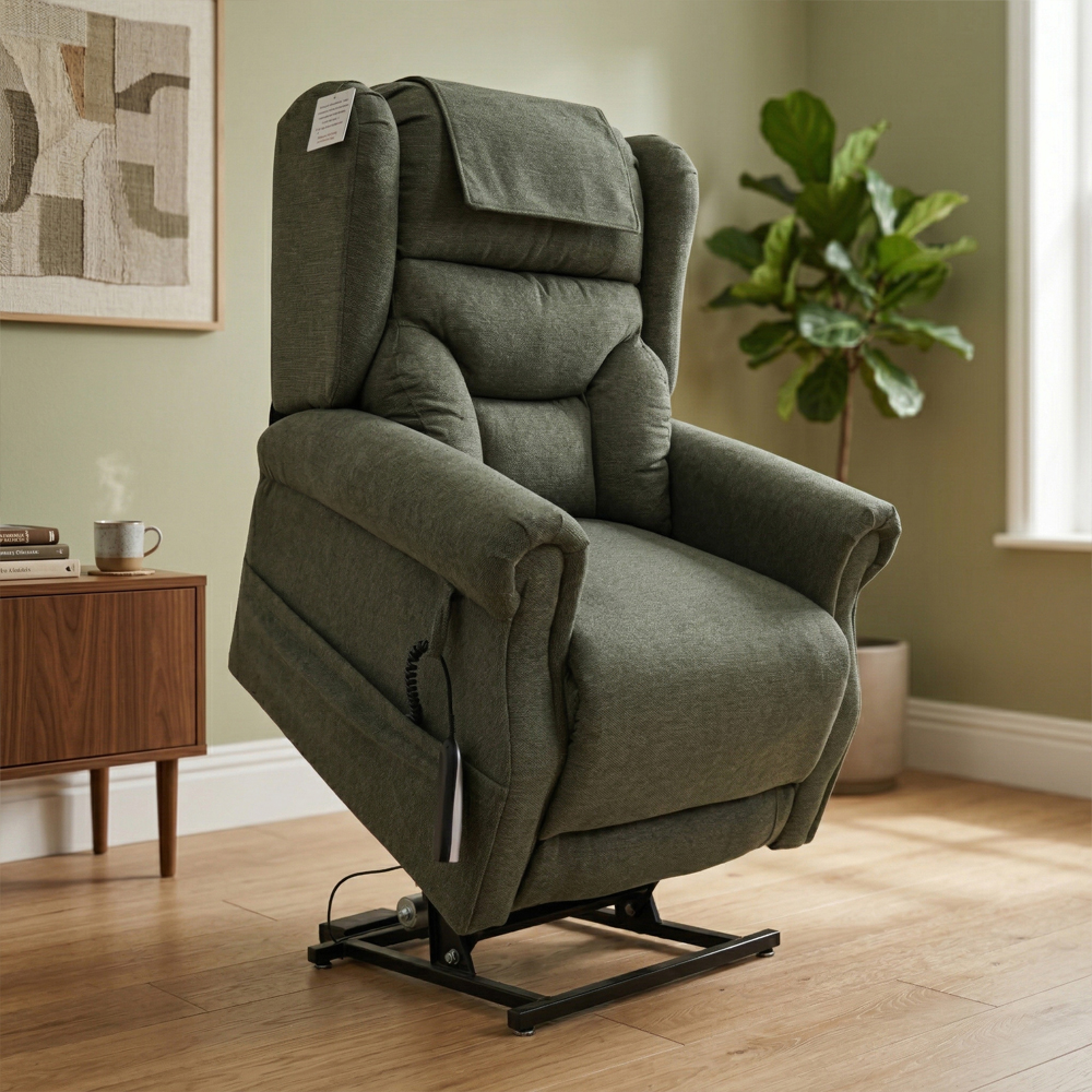 Boise Fabric Dual Motor Lift and Tilt Recliner Chair In Olive