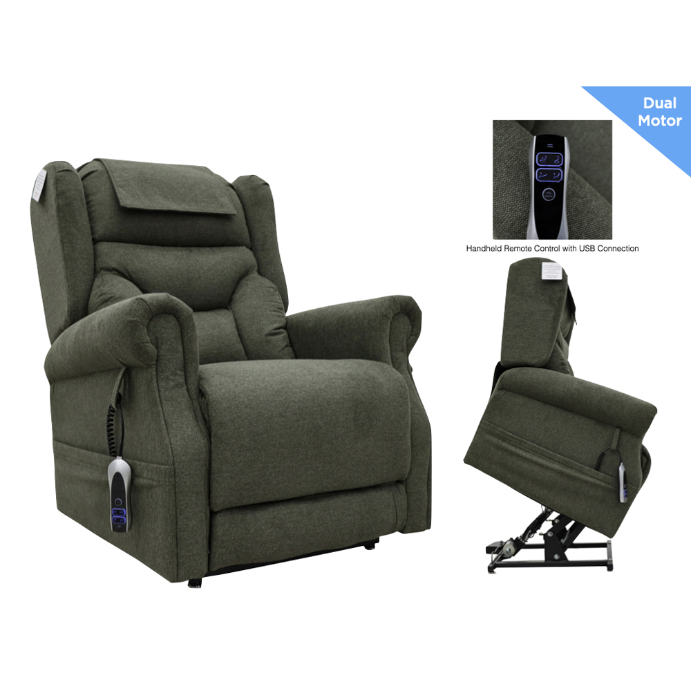 Boise Fabric Dual Motor Lift and Tilt Recliner Chair In Olive