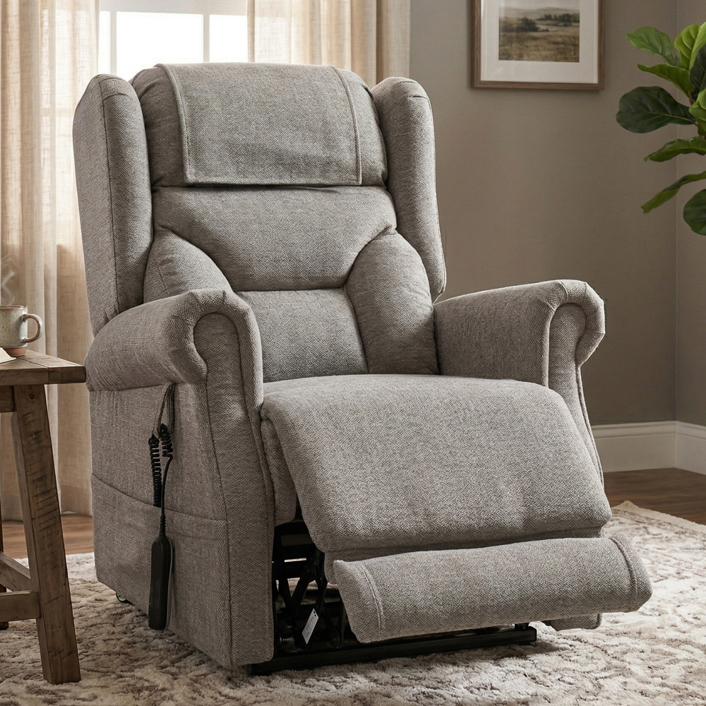 Boise Fabric Dual Motor Lift and Tilt Recliner Chair In Stone