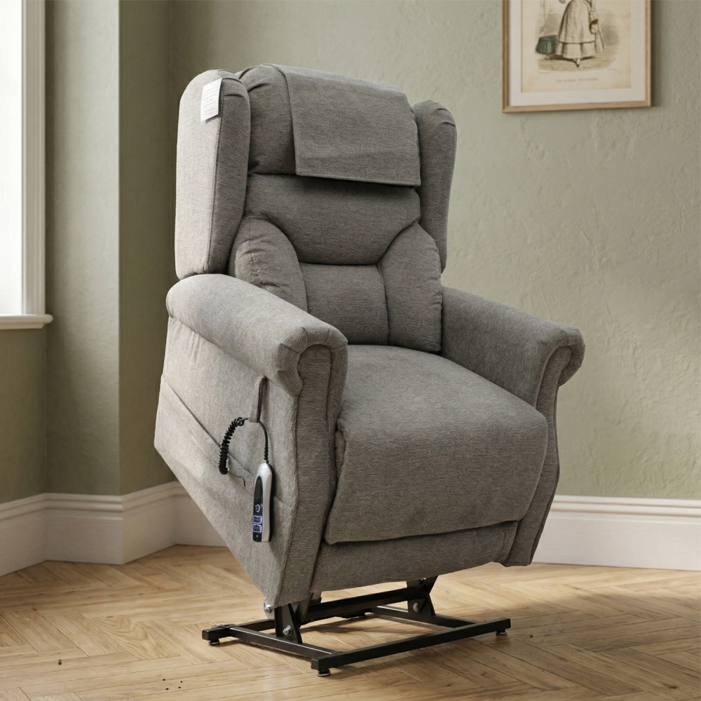 Boise Fabric Dual Motor Lift and Tilt Recliner Chair In Stone