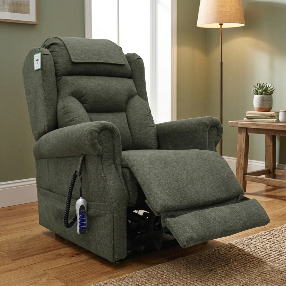 Boise Fabric Quad Motor Lift and Tilt Recliner Chair In Olive
