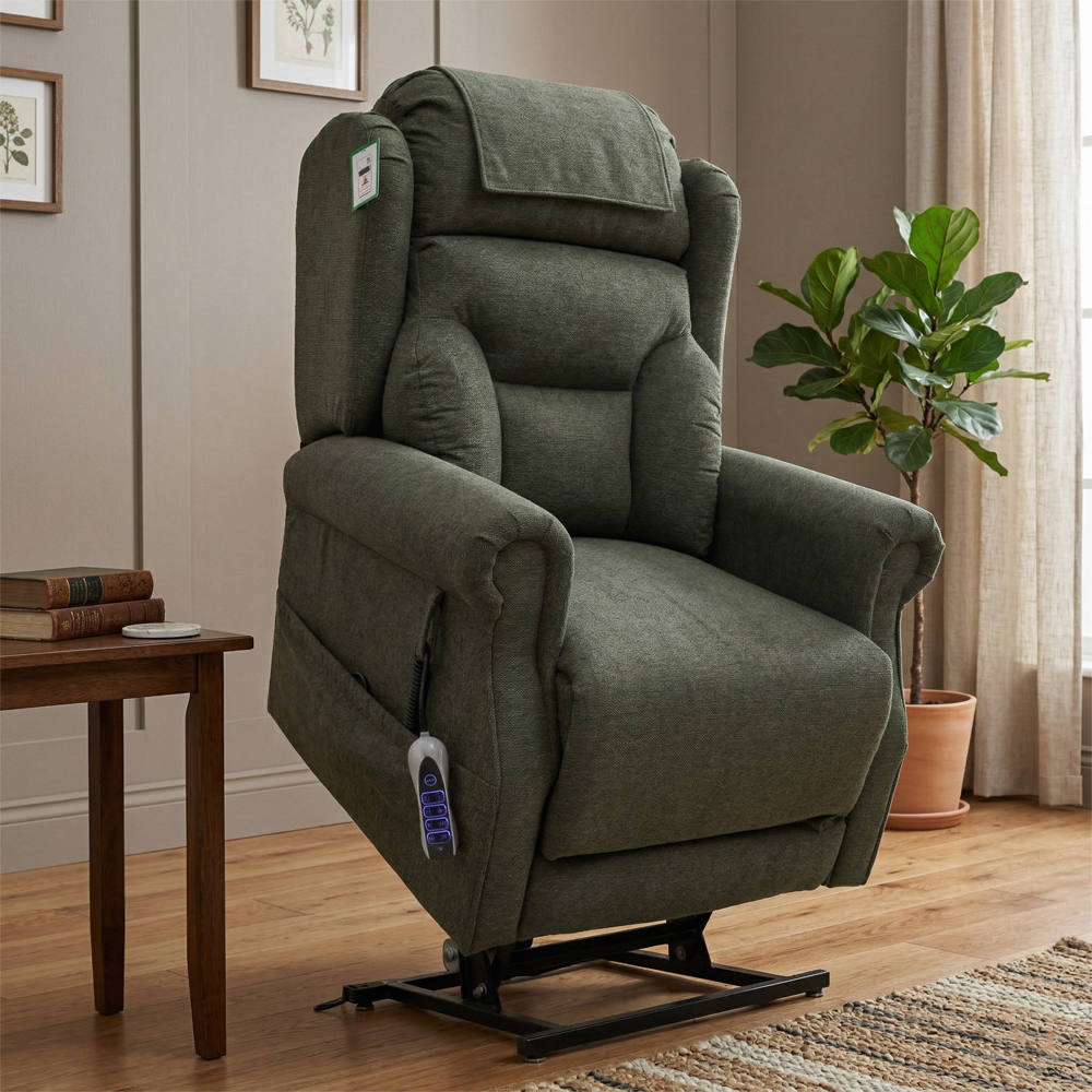 Boise Fabric Quad Motor Lift and Tilt Recliner Chair In Olive