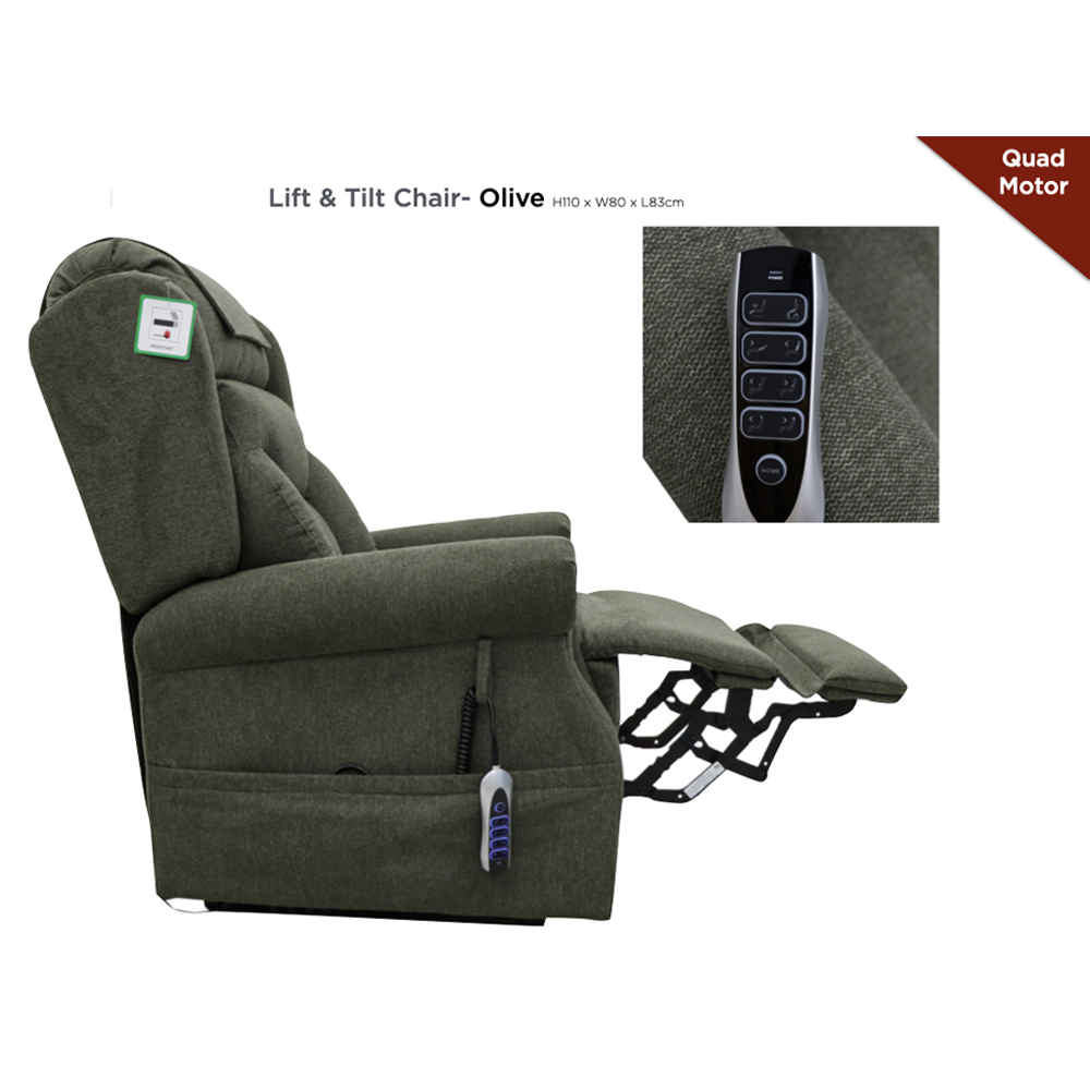 Boise Fabric Quad Motor Lift and Tilt Recliner Chair In Olive
