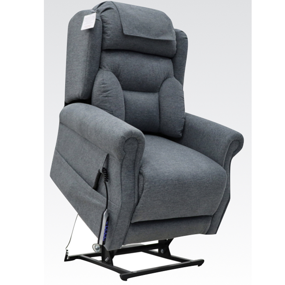 Boise Fabric Quad Motor Lift Tilt Recliner Chair In Steel Grey