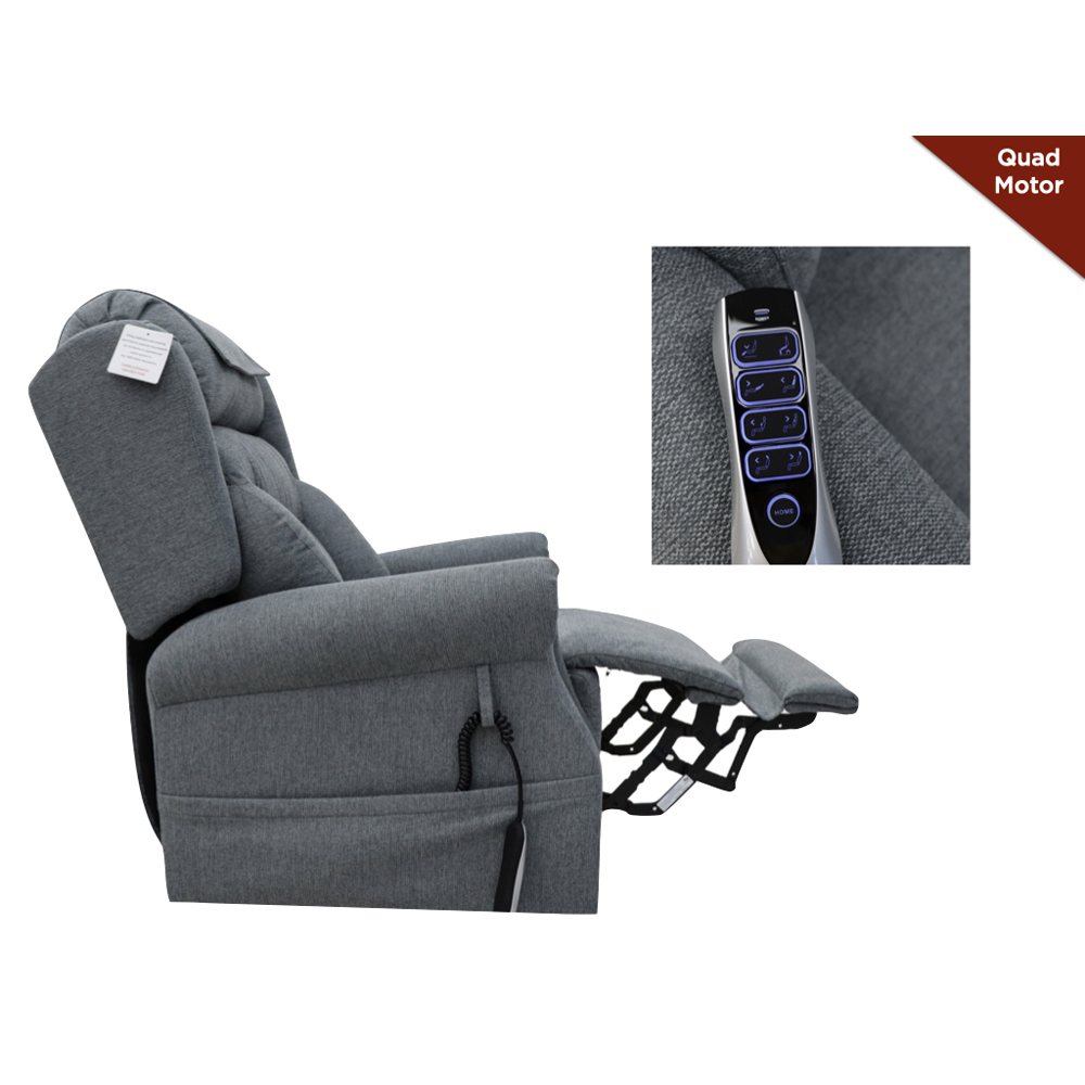 Boise Fabric Quad Motor Lift and Tilt Recliner Chair In Steel Grey