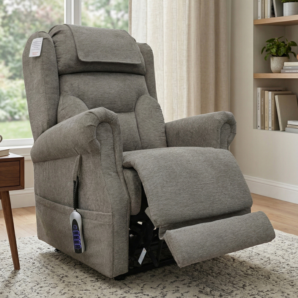 Boise Fabric Quad Motor Lift and Tilt Recliner Chair In Stone
